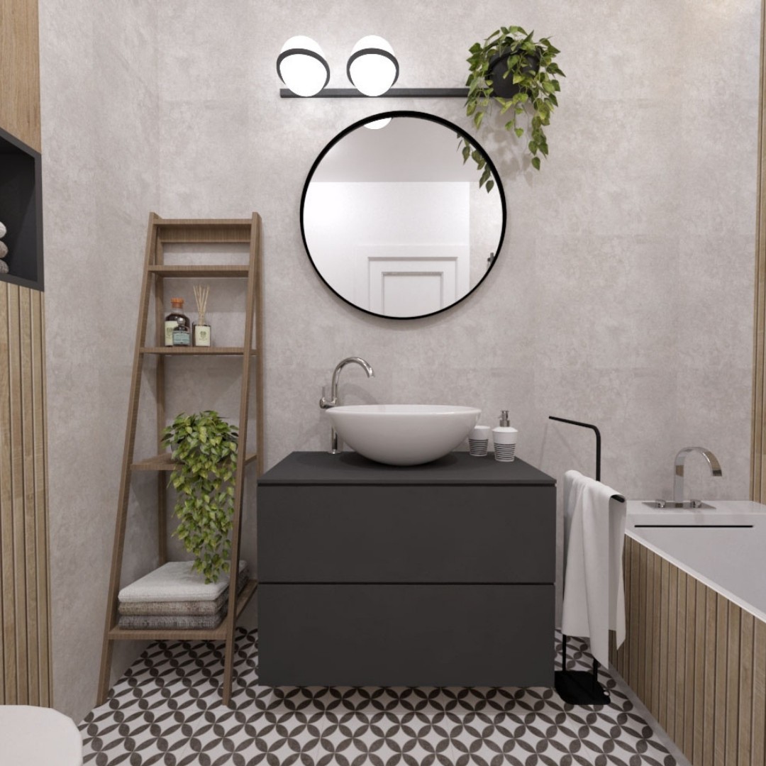 Mała łazienka w bloku z wanną w stylu skandynawskim